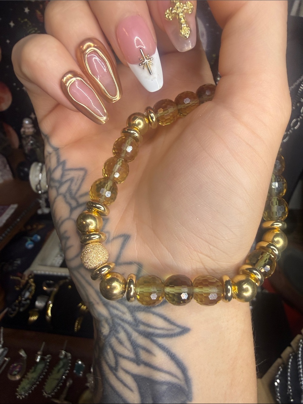14kt Zultanite & Gold Stainless Steel Accents Stretch Bracelet